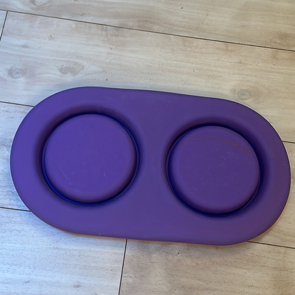 Messy Cat Bowls tray Modern Double Feeder purple silicon stainless steel bowls - Picture 9 of 14